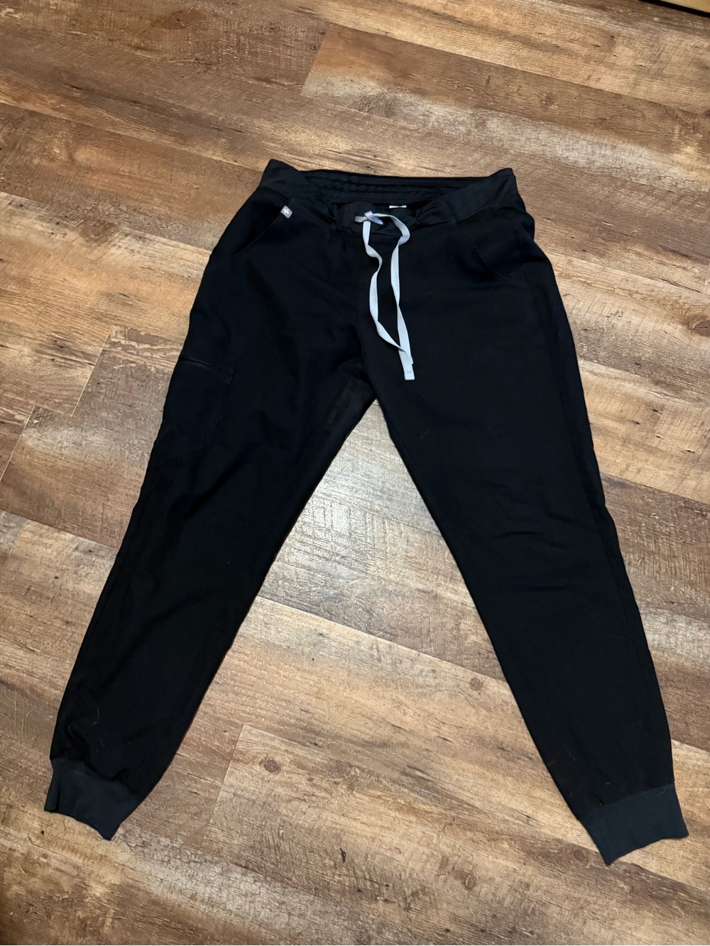 Figs Black Jogger Pants with Gray Drawstring